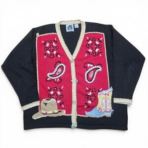 STORYBOOK Knits Western Cowboy Cardigan Sweater Women's 2XL VTG 80's Cottagecore